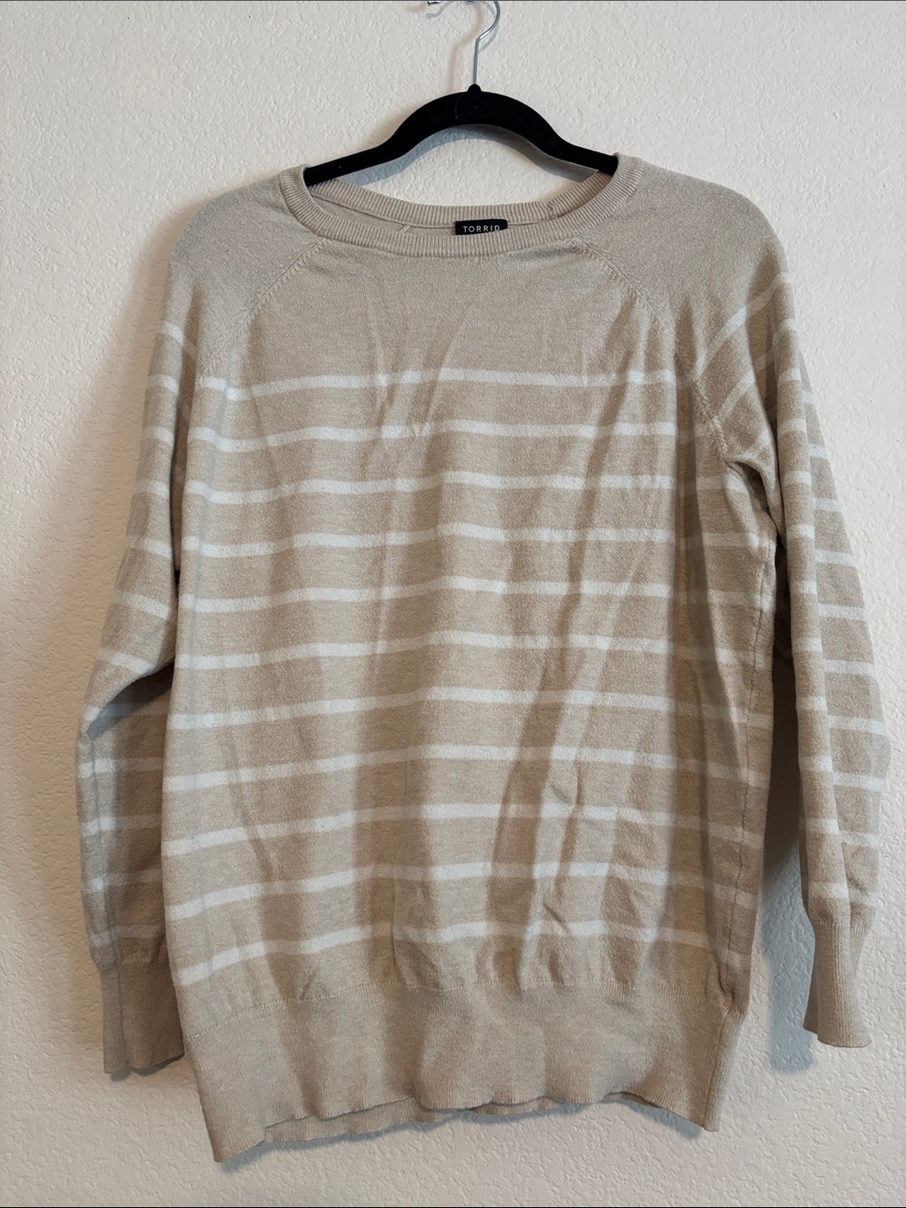 torrid Beige & White Striped Crewneck Sweater